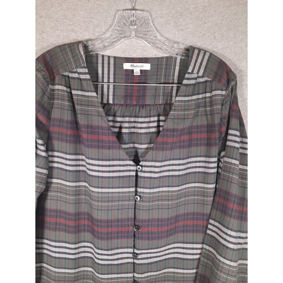 Madewell Button Up Top Womens Large Vneck Button Down Pineview Plaid Academia - Picture 3 of 8